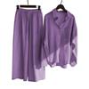 Women's Retro Plus Size Cotton Linen Shirt and High Waist Wide Leg Pants Two-Piece Set 2025