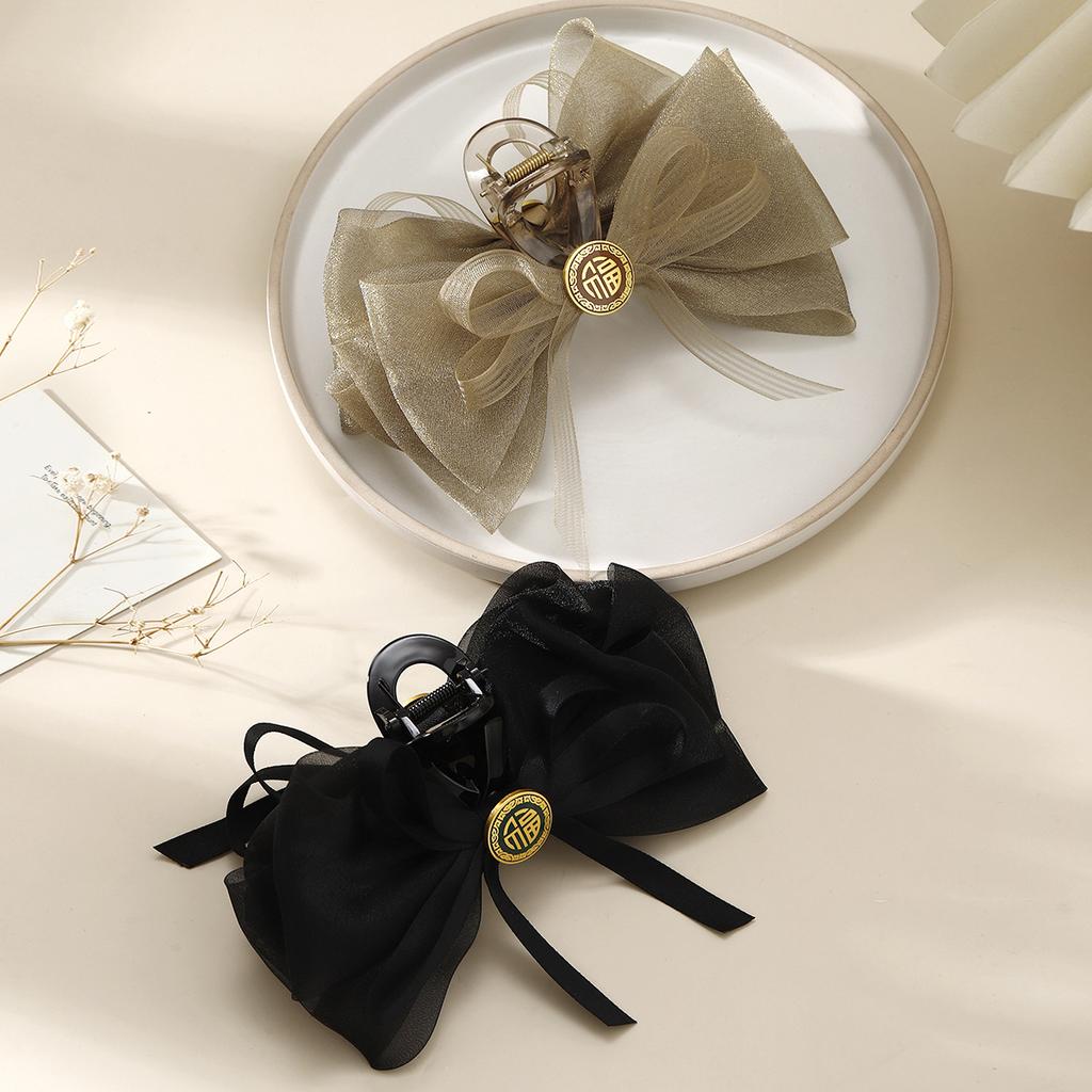 1pc Guofeng Fu Character Bow Clip, High-end Hanfu, Back of the Head Plate, Large Hair Clip, Shark Clip, Ponytail Clip