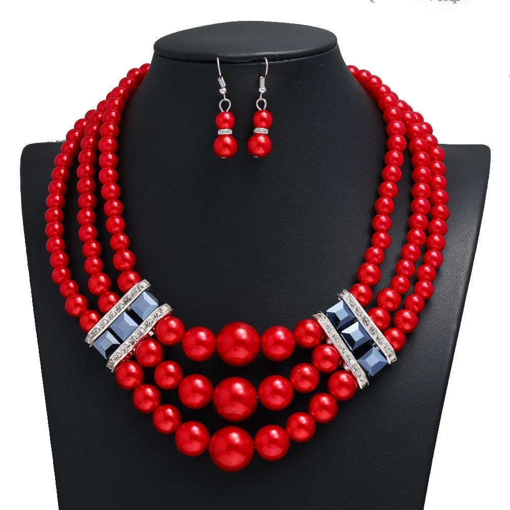Imitation Pearl Fashion Pure Handmade Exaggerated Women Beaded Collar Multi Layer Necklace