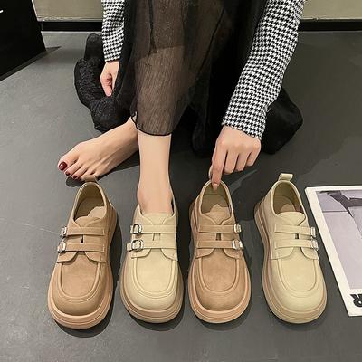 Sapatos Mocassins Femininos de Sola Grossa Estilo Retro Slip-on Plataforma Outono Estilo Universitário Respiráveis Pequenos Sapatos de Couro Tamanho Grande Aumentadores de Altura Sapatos Casuais para Mulheres