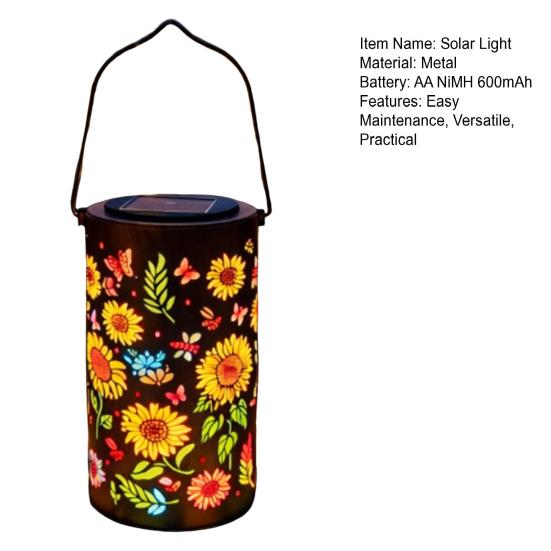 Solar Sunflower Garden Lantern Metal Outdoor Hanging Light Waterproof Energy-Saving Tabletop Light for Patio Pathway Decor