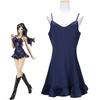 One Piece Nico Robin Cosplay Costume Women Navy Blue Spaghetti Straps Ruffle Dress Outfit for Halloween Anime Comic‑Con Party