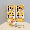 iPhone 17 Case with Lanyard: Cute Penguin Design for 16 Pro in Yellow