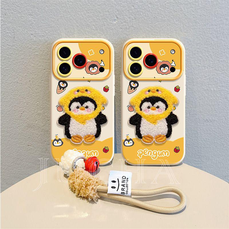 iPhone 17 Case with Lanyard: Cute Penguin Design for 16 Pro in Yellow