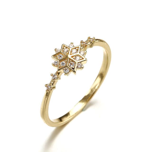 Exquisite Japanese Snowflake Women's Ring: 14K Gold-Plated S925 Silver, Platinum Commuting Style