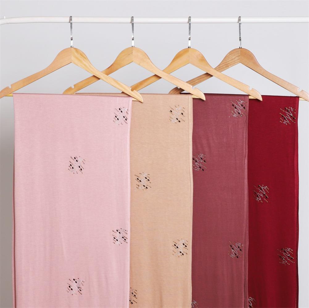 Premium Rhinestone Muslim Women Jersey Hijab Musulman Scarves Soft Good Stitching Scarf Islamic Shawls Wraps Turban