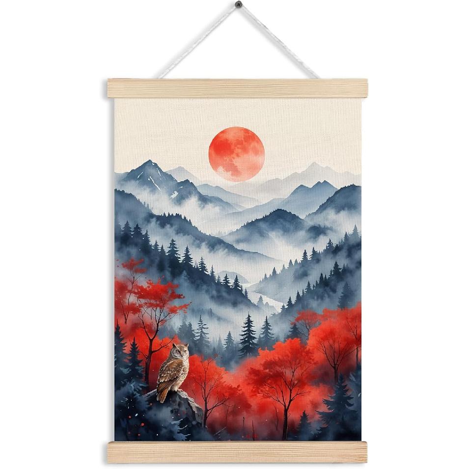 RYVJU Traditional Japanese Temple Wall Art Poster Hanger Frame, Japanese Room Decor, Asian Spiritual Nature Landscape Wall Decor Canvas Prints for
