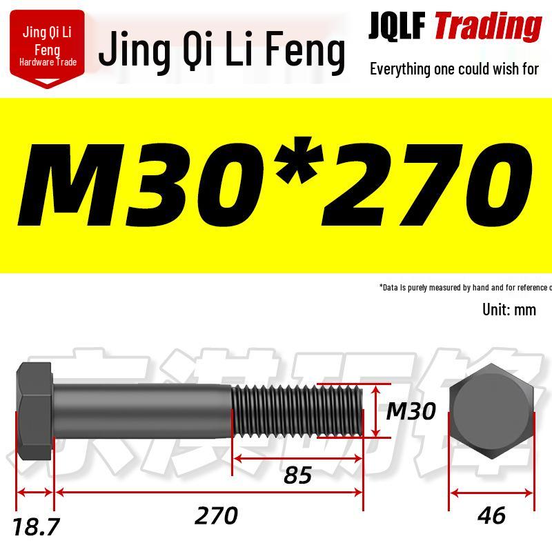 M27-M39 Grade 12.9 Blackened Half-Thread Hexagon Bolt