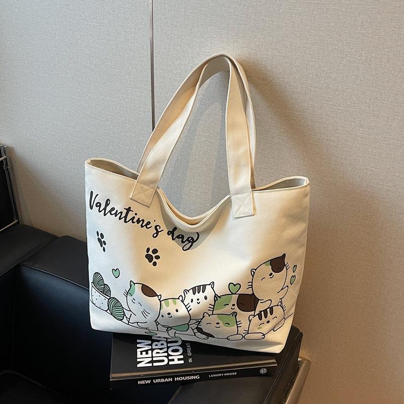 Cute Cartoon Canvas Bag Women's New Casual Large-capacity Versatile Shoulder Bag Commuter Tote Bag