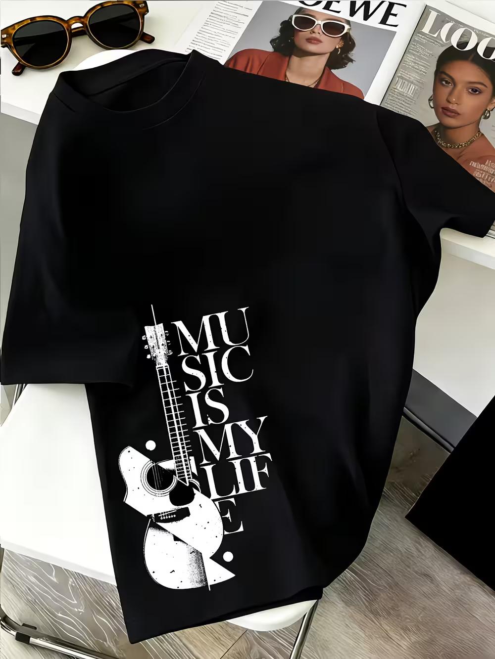 Men S Minimalist T-Shirt Featuring a Print That Says Music Is My Life L