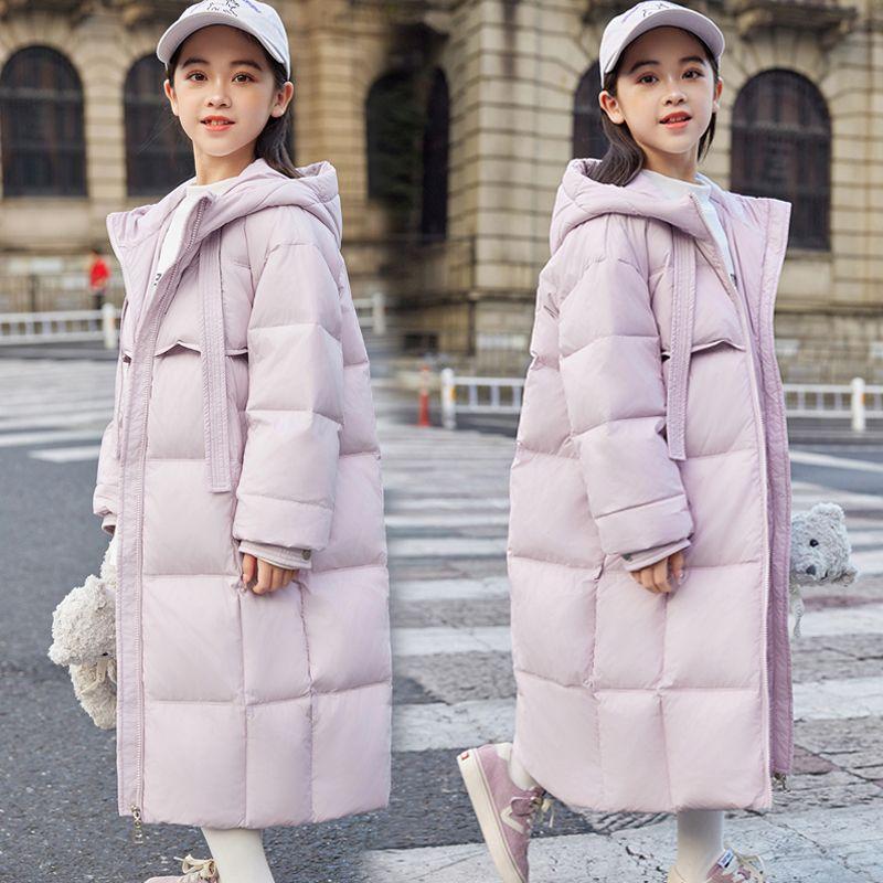 

Детская повседневная пуховая куртка, средней длины, утолщенное пальто для девочек, зимняя мода 160