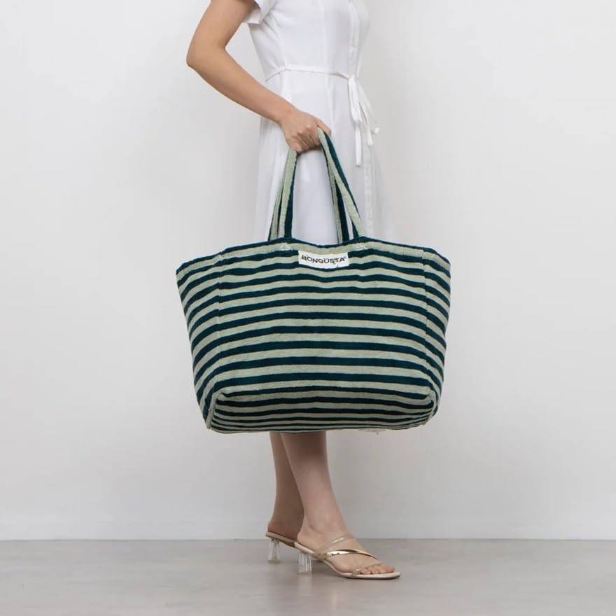 BONGUSTA NARAM WOCHENENDTASCHE, eine große, Damen-Tragetasche aus leichtem Baumwoll-Frottee mit Streifen (BON27), perfekt für den Sommer, den Strand, den