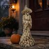 Halloween Skull Witch Statue Skeleton Resin Figurine, Gothic Statue, Spooky Outdoor Haunted House Prop Fantasy Ornament for Desk, Shelf,