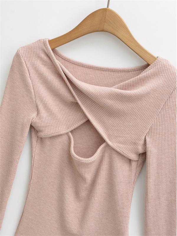 Pure Desire Slimming Hollow Long Sleeve Women's Chic Top
