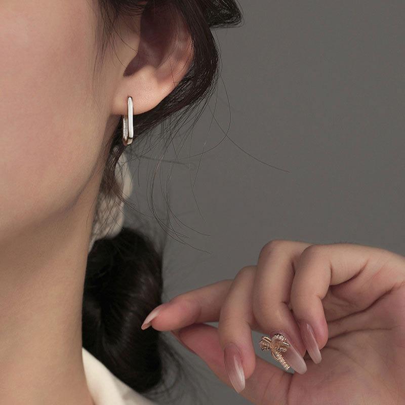 925 Silver New Trendy O-Shape Square Hoop Earrings Temperament Simple Charm Elegant Jewelry Accessories