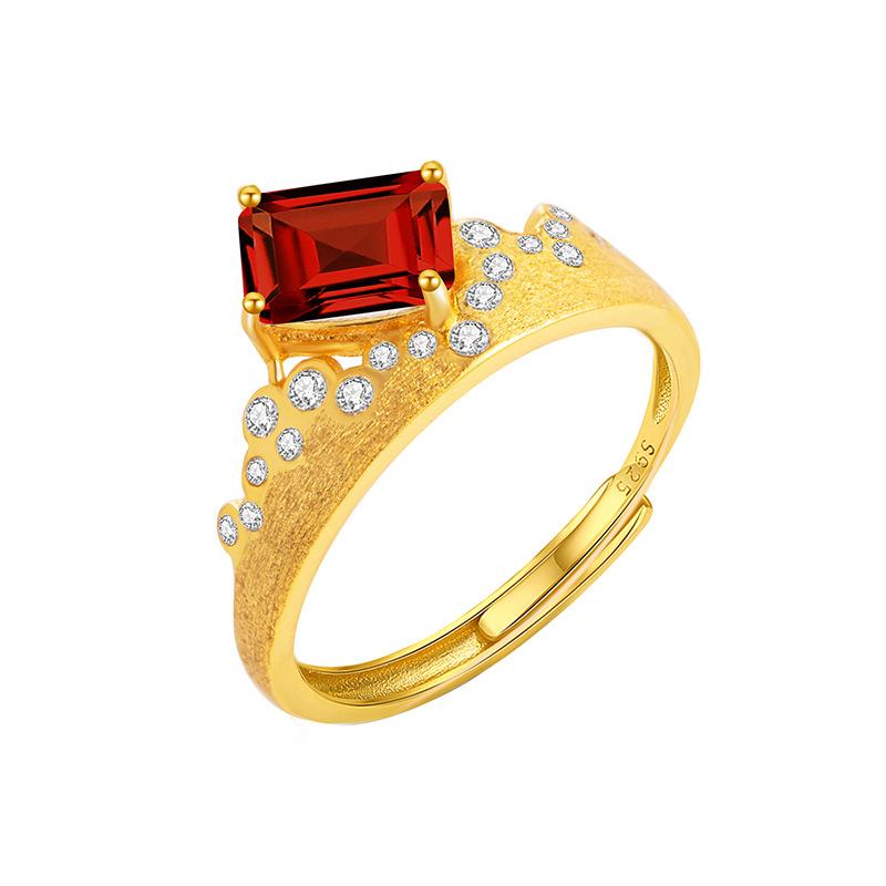 

Classic S925 Sterling Silver Ring, Oval Natural Crystal & CZ Adjustable Band for Ladies opening adjustable
