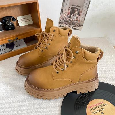 A9859 Automne Explosif Bottines Martin Courtes Bottes pour Femmes Semelle Épaisse Rehaussantes Bottes Rhubarbe Style Britannique Explosif Bottines Courtes Polyvalentes