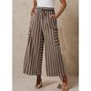 Women's pants summer striped straight pants drawstring wide-leg beach casual pants