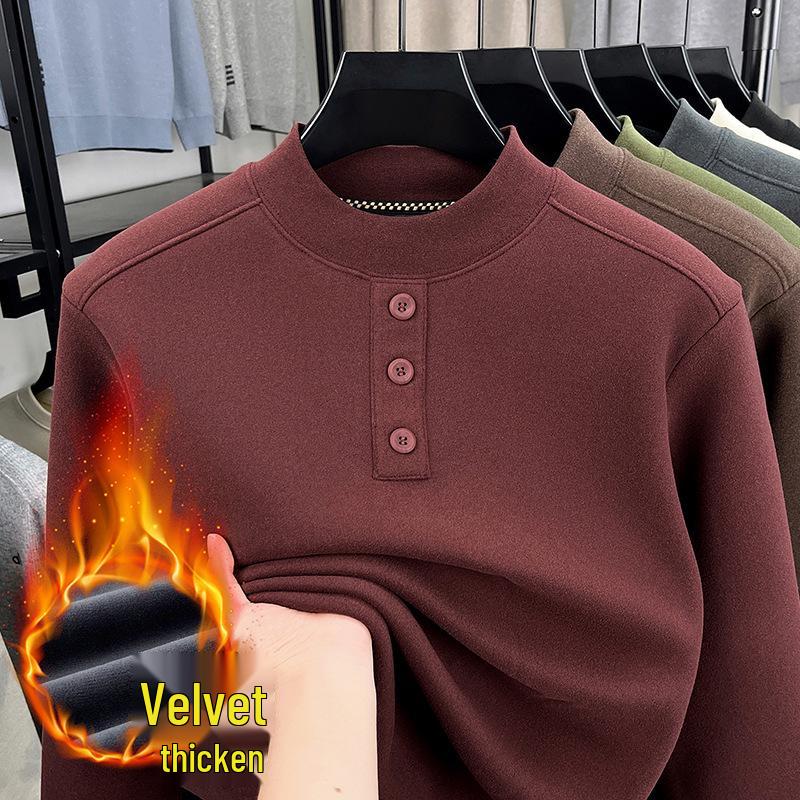 Winter 2025 Herren Plus Samt Verdicktes Sweatshirt - Halbhoher Kragen, Rundhals, Lässige Warme Basisschicht.