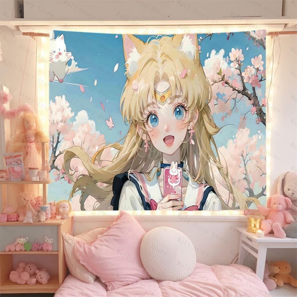 

Sailor moon Anime Wall Tapestry Aesthetic Room Decor For Teen Girls Bedroom Tapestry Living Room Tapestry Dorm Decoration 74x94cm(29x37in)
