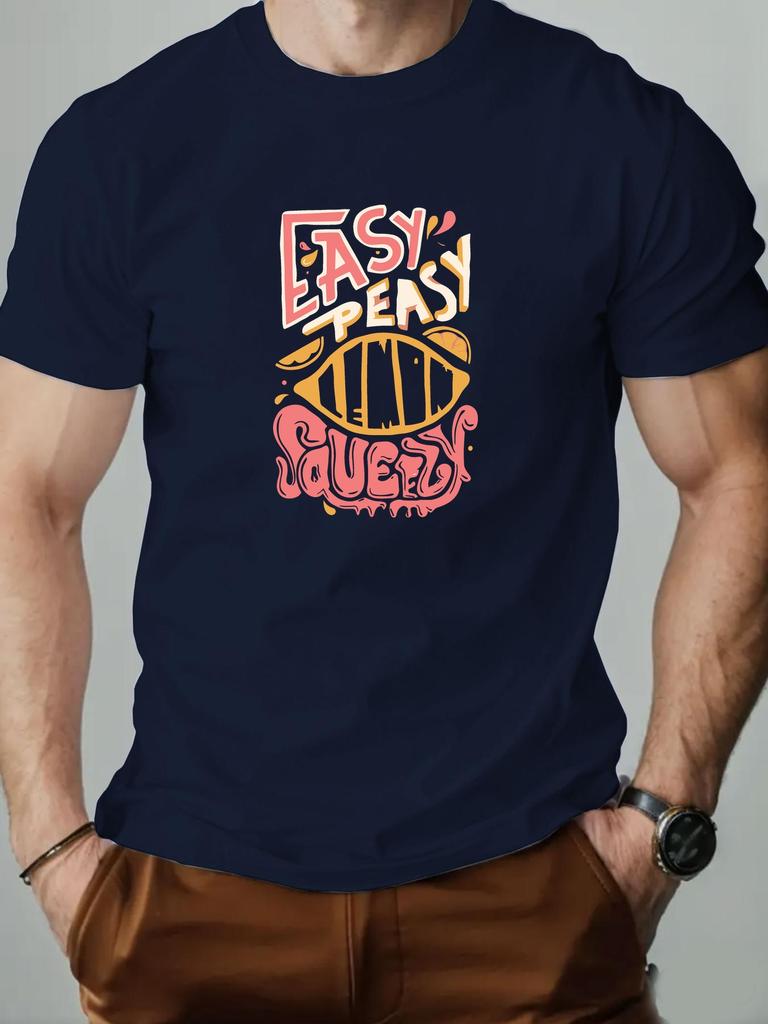 Mens Cotton Tshirt EASY PEASY SAUEZY Summer Round Neck Short Sleeve Graphic Breathable Fashion Casual Tshirt