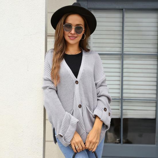 Women Oversized Button Down Cardigan Knitted Long Sleeve Open Front Sweater with Pockets Casual Fall Outerwear Coat