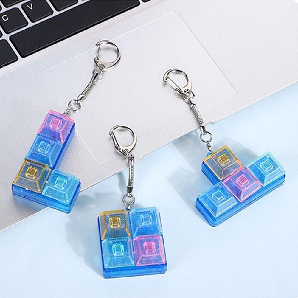 Relaxing 4 Keys Fidget Keychain Key Button Stress Relief Finger Keyboard Cap Pass The Time Keycap Clicker Toy Pendant for Adult