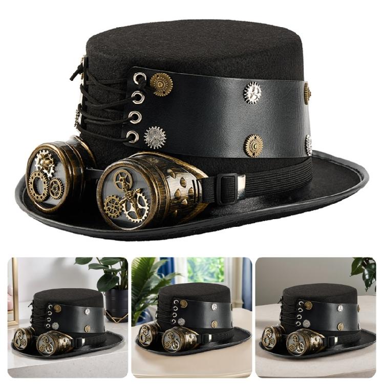 Gothic Magicians Hat with Removable Goggles Theme Party Cosplay Accessory Headwear For Masquerades Stage Show Photography
