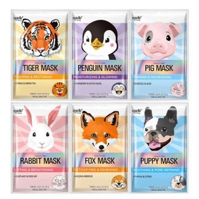 Mascarillas faciales Epielle con animales (6 tipos) - Divertidas mascarillas faciales K-Beauty (23 g cada una)