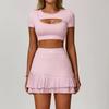 Oiob Sports Set Women False Two-Piece Suit Short Short sleeve T-shirt Top With Chest Pad Quick-Drying Feather Tennis Skirts