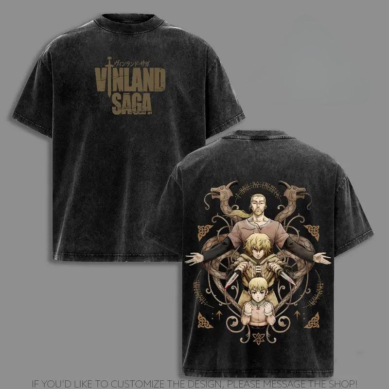

Аниме VINLAND SAGA Торфинн Графическая футболка Мужская Одежда с коротким рукавом Повседневная Хлопковая футболка Винтажная Футболка с варкой Топы Харадзюку XXL чёрный