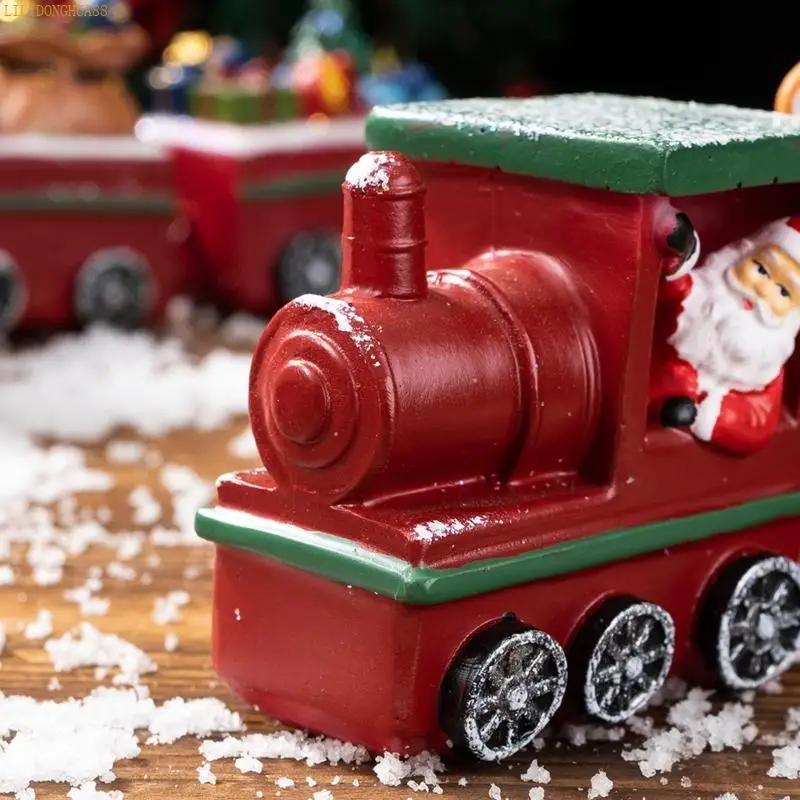 K1AE Resin Christmas Train Ornament Santa Figure  Gifts Winter Features Handcrafted Home Office Shelf Decoration