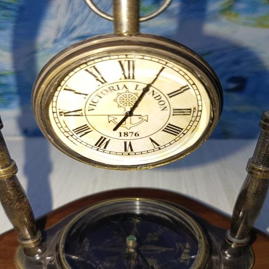 Ceas de birou 15,24 cm Ceas de masă din alamă nautică cu bază busolă de direcție, de colecție maritimă, decorativă și cadou