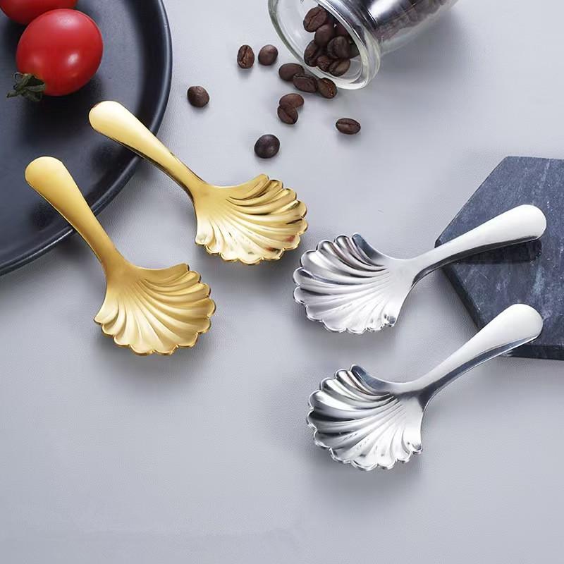 Kurzer Griff Muschelform Eisportionierer Gabel Edelstahl Zucker Salz Löffel Tee Kaffee Dessertlöffel Küchen Gewürzschaufel