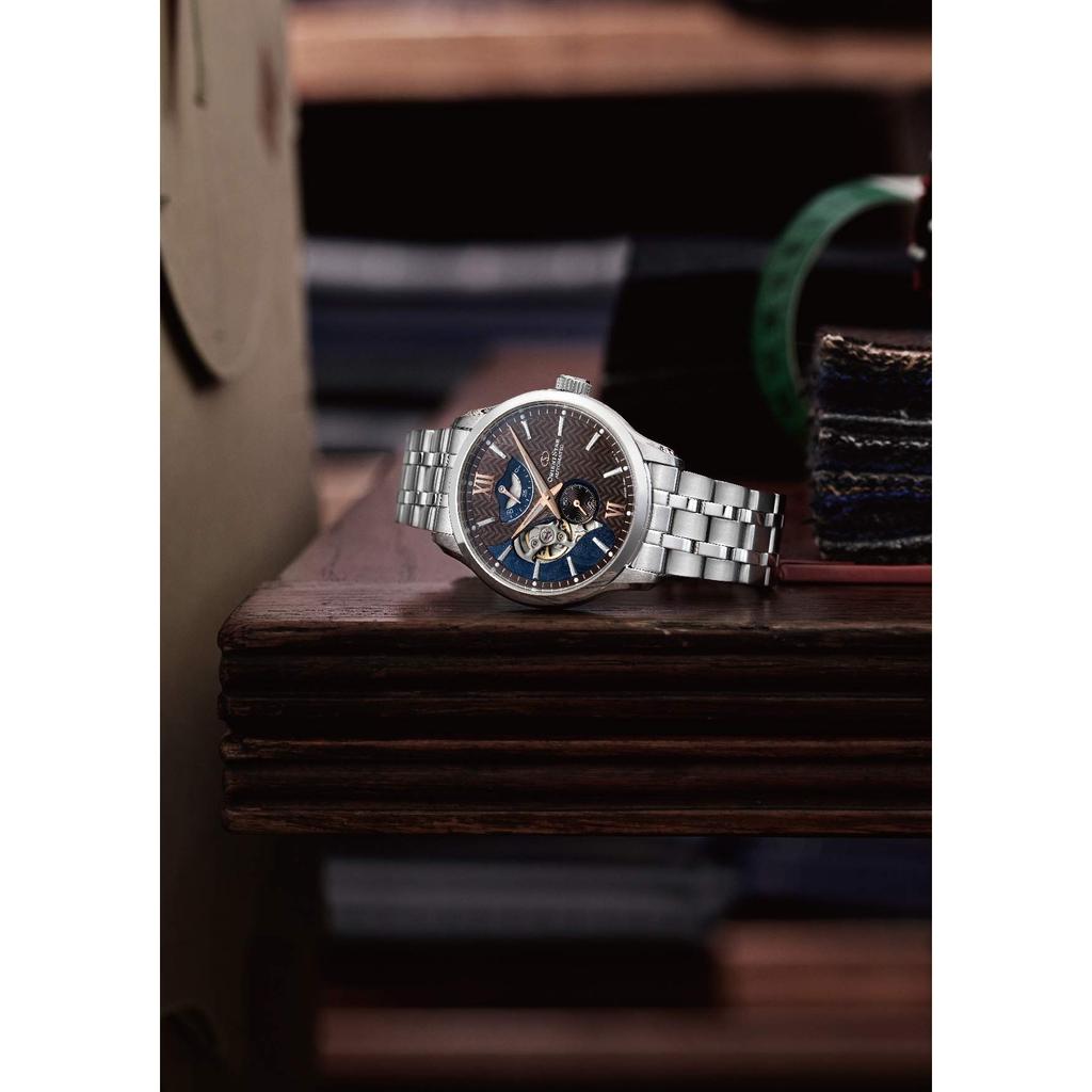 [Orient Star] Men's Japanese Automatic Watch, Layered Skeleton Design, Open Heart, Brown, Model RK-AV0B02Y