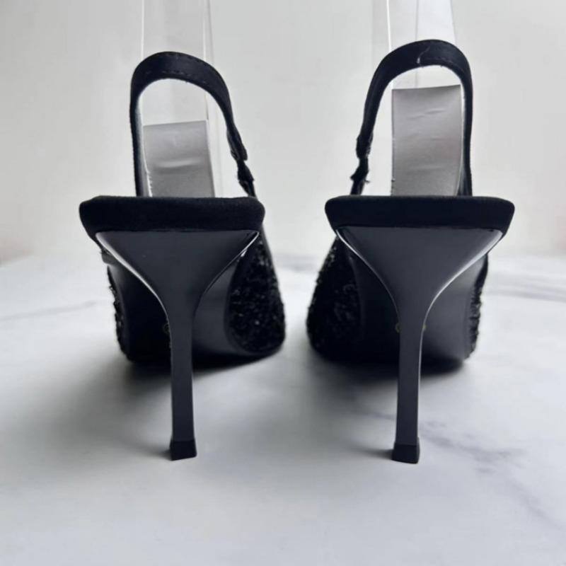 Luxury Sequin Slingback Sandals Women Sexy Pointed Toe Stiletto High Heels Glitter Summer Party Wedding Evening Dress Shoes