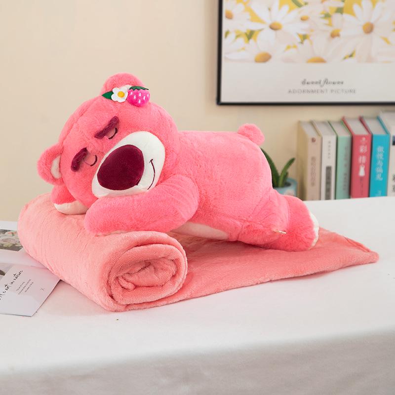 Strawberry Hugging Pig & Little Bear Plush Toy Blanket – Dual-use Nap & Travel Comfort for Kids