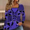 Tops for Women  Distressed Floral Print Long Sleeve Fake Two‑Piece Top Fall Casual Slim Pullover Women's Long Sleeve Top