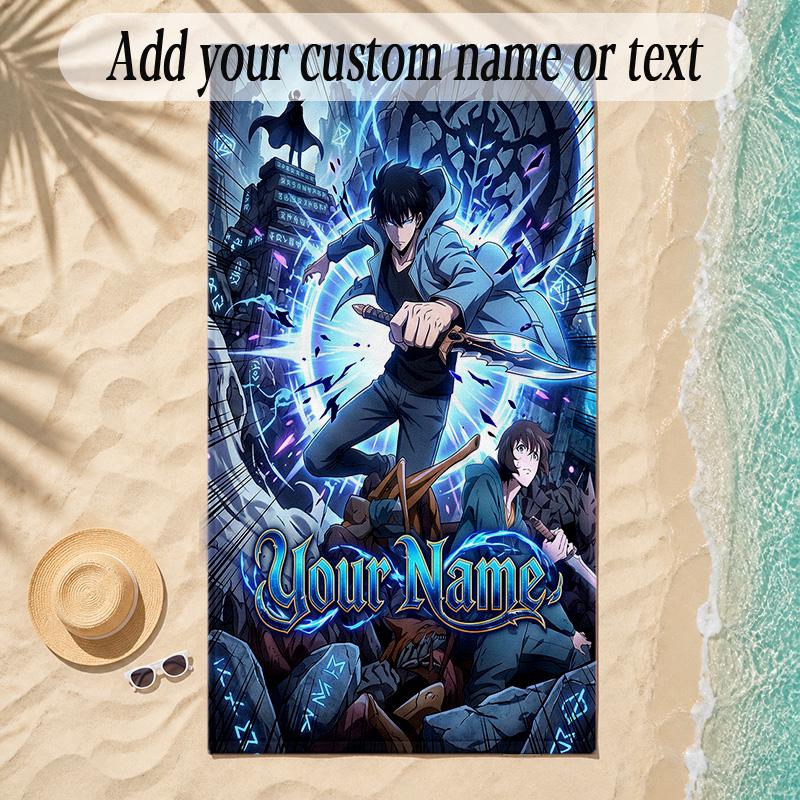 Beach TowelSolo Leveling Custom Name Text Personalized Soft Towel for Beach Pool Indoor Home Decor Gift