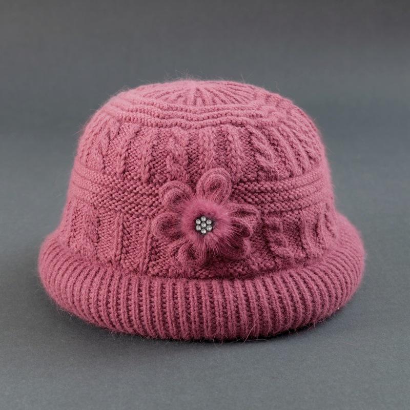 Thickened Woolen Fisherman Hat for Middle-Aged & Elderly Women - Warm, Velvet-Lined, Knitted Hat for Autumn & Winter