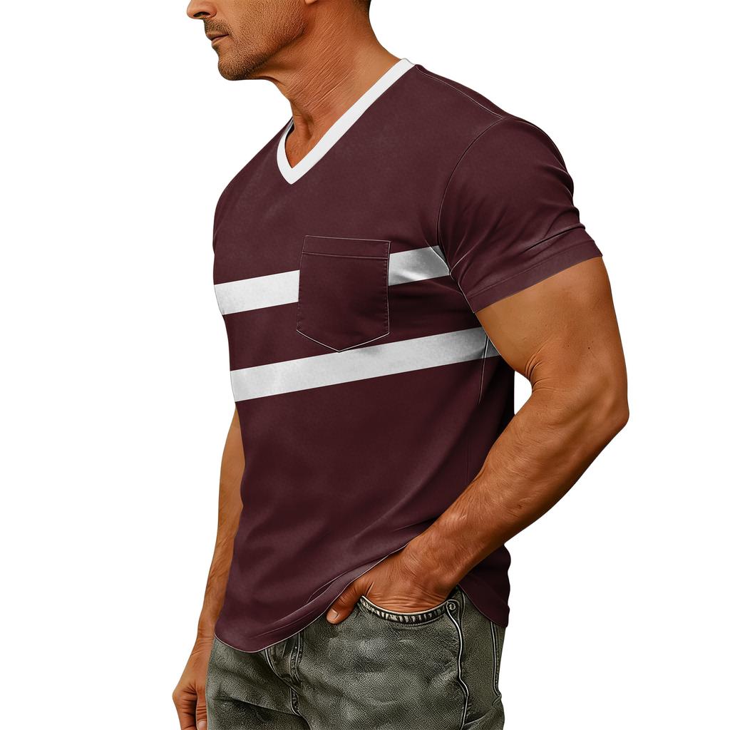 Men's Casual V-Neck Raglan Short-Sleeve Top