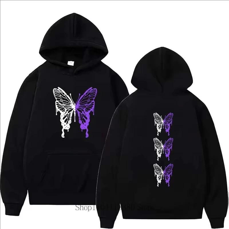 2025 Japanese Blossom Sakura Printing Kangaroo Pocket Hoodies Female Casual Sleeve Sweatshirt with Pocket Women Winter Pullovers