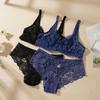 Women's Hollow Non-Padded Underwire Bra Sets 2PCS Sexy Ultra-Thin Lace Push Up Bra Panty Set for Women
