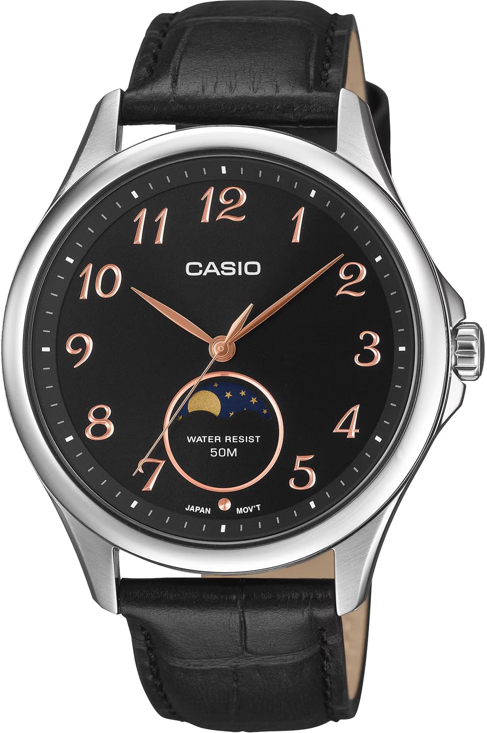 CASIO Standard Moon Phase Analog Watch Round Face Black Leather Band Black [Casio] Men s MTP-M110L-1AV (Overseas Model) [Used]