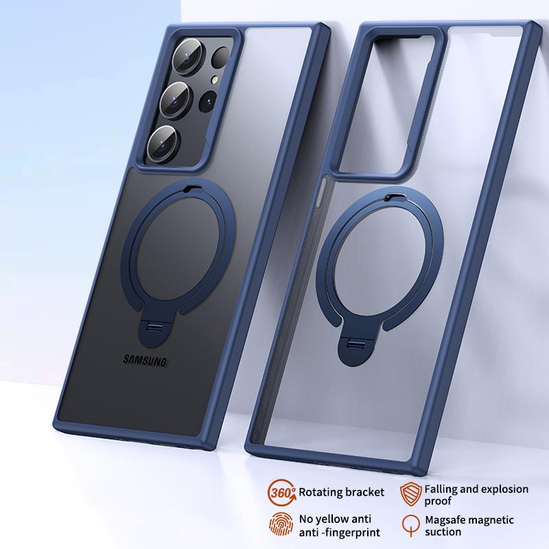 For Samsung Galaxy S23 Ultra Phone Case Dual Magnet Rings TPU+PC Phone Back Cover Compatible with MagSafe