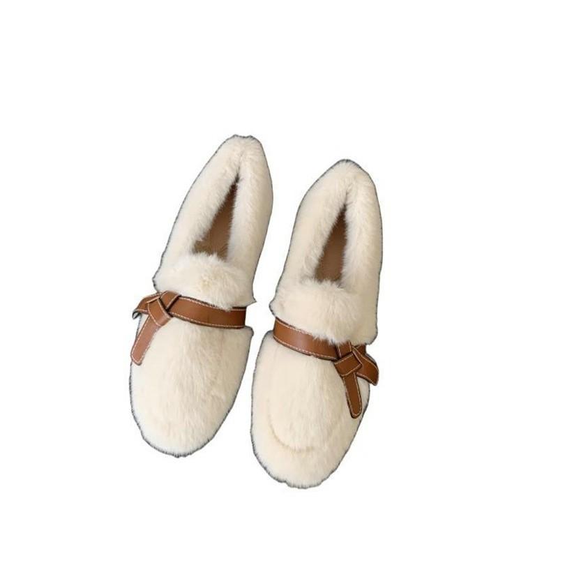 Soft-soled plush round-headed fluffy shoes for women's autumn and winter new models, wear gentle Internet celebrities, pedal Doudou shoes, keep warm