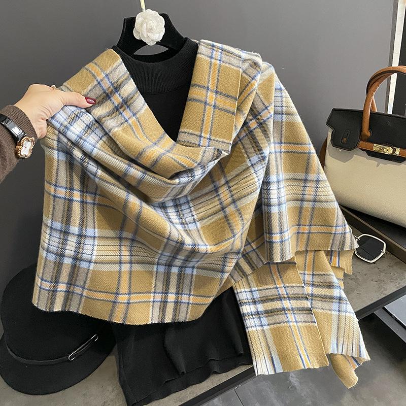 Large and small plaid oversized scarf with shawl imitation cashmere to keep warm and thickened scarf Women's winter temperament