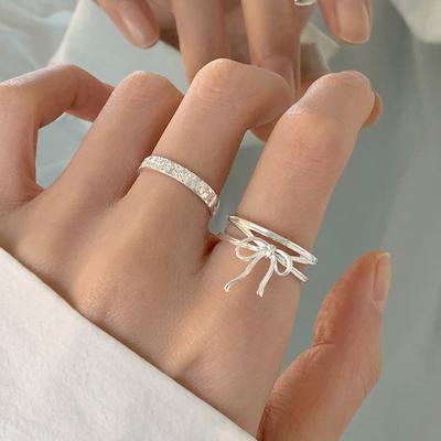 Prsteň s mašličkou z rýdzeho striebra S925 Dámsky jemný sladký otvorený prsteň Dizajn so špeciálnym záujmom Prsteň na ukazovák