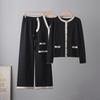 Real shot Xiaoxiangfeng long-sleeved slim-fit knitted cardigan top women's autumn and winter new coat + vest + pants three-piece set