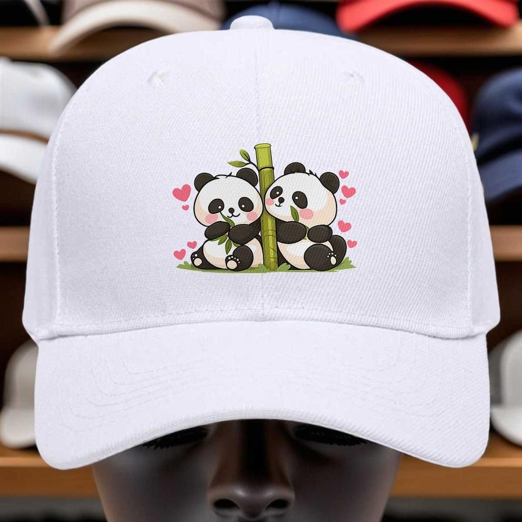 Cute Panda Couple Bamboo Hearts Baseball Cap Polyester Casual Adjustable Adult Hat